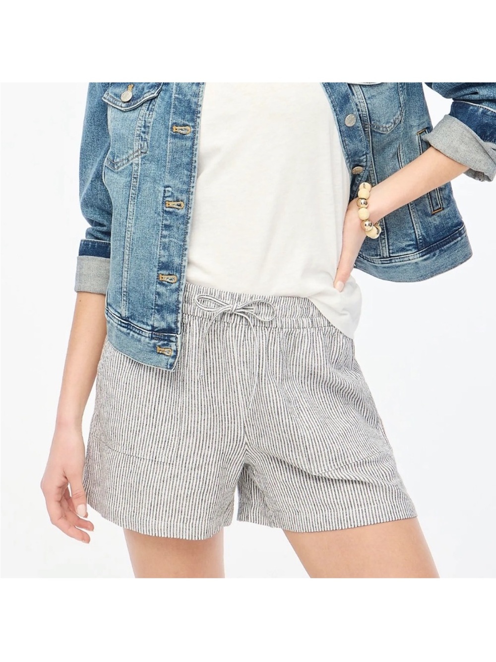 J.Crew Striped Linen Blend Drawstring Shorts Seersucker Pull On Size XL NWT